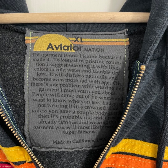 Aviator Nation 5 stripe zip hoodie Unisex (new) -XL charcoal - Picture 2 of 2
